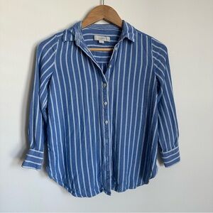 LOFT Blue and White Striped Button-Down Blouse Size Small